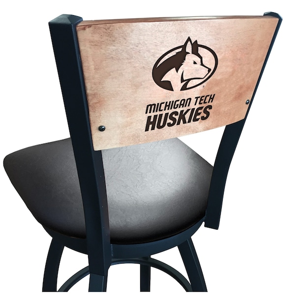 Holland Bar Stool Co 25" Blk Wrinkle Michigan Tech Swivel Bar Stool, Laser Engraved Back - L03825BWMEDMPLAMITECHBLKVINYL