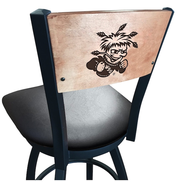 Holland Bar Stool Co 25" Blk Wrinkle Wichita State Swivel Bar Stool, Laser Engraved Back - L03825BWMEDMPLAWICHSTBLKVINYL