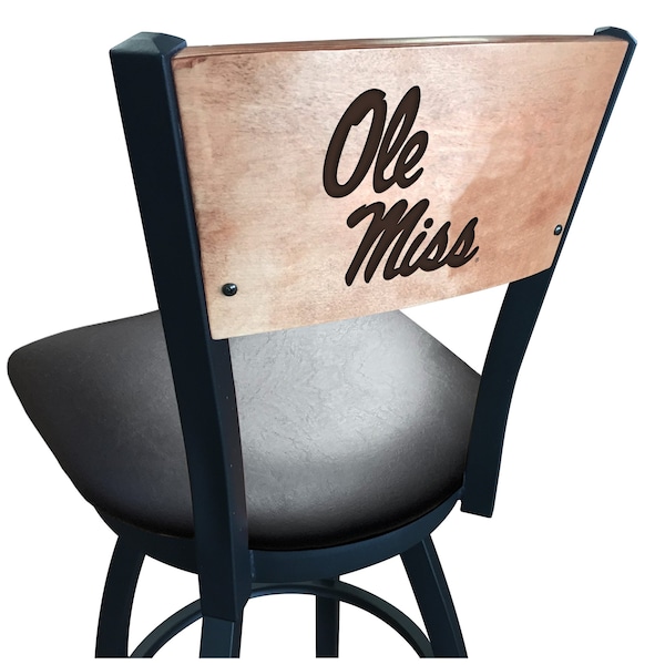 Holland Bar Stool Co 30" Blk Wrinkle Ole' Miss Swivel Bar Stool, Laser Engraved Back - L03830BWMEDMPLAMSSPPUBLKVINYL