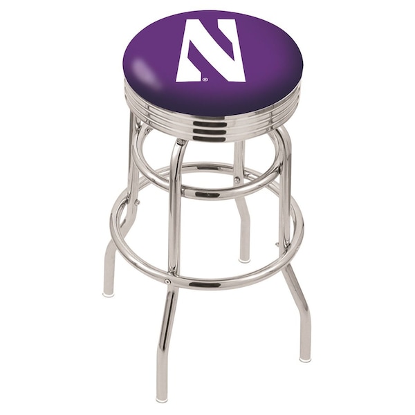 Holland Bar Stool Co 25" Chrome 2-Ring Northwestern Swivel Bar Stool, Accent Ring - L7C3C25NTHWST