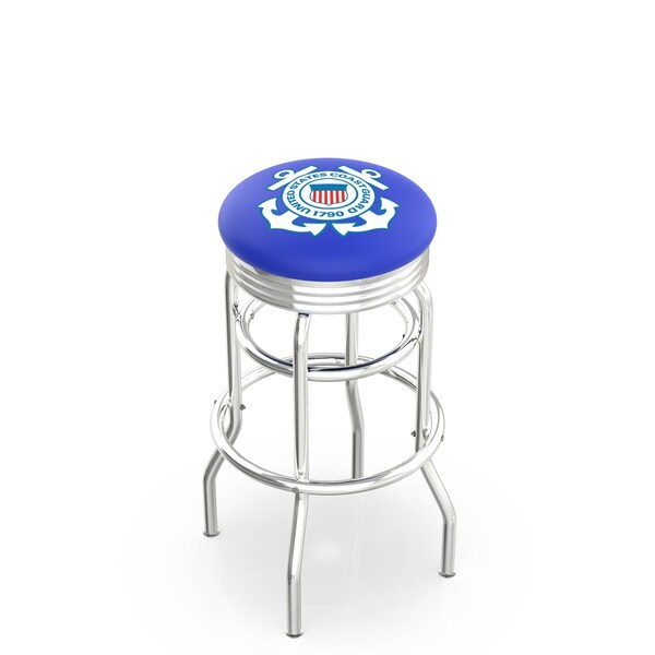 Holland Bar Stool Co 25" Chrome 2-Ring U.S. Coast Guard Swivel Bar Stool, Accent Ring - L7C3C25CSTGRD