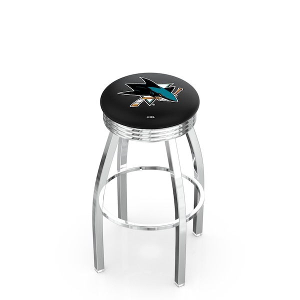 Holland Bar Stool Co 25" Chrome San Jose Sharks Swivel Bar Stool, Accent Ring - L8C3C25SJSHAR