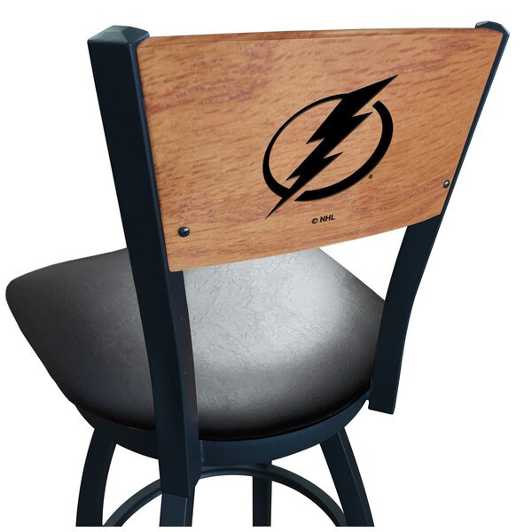 Holland Bar Stool Co 30" Blk Wrinkle Tampa Bay Lightning Swivel Bar Stool, Engraved Back - L03830BWMEDMPLATBLGHTBLKVINYL