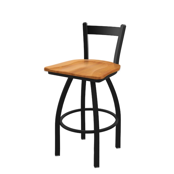 Holland Bar Stool Co 30" Low Back Swivel Bar Stool, Black Wrinkle, Med Maple Seat - 82130BWMEDMPL