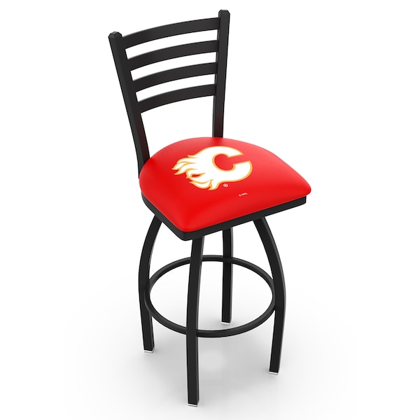 Holland Bar Stool Co 25" Blk Wrinkle Calgary Flames Swivel Bar Stool, Ladder Back - L01425CALFLA