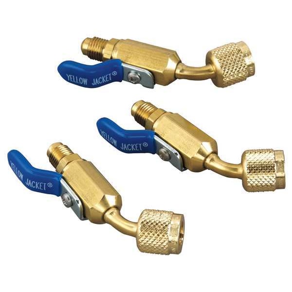 Yellow Jacket Ball Valve Adapter, 1/4 In MxF, 45 Deg, PK3 - 93842
