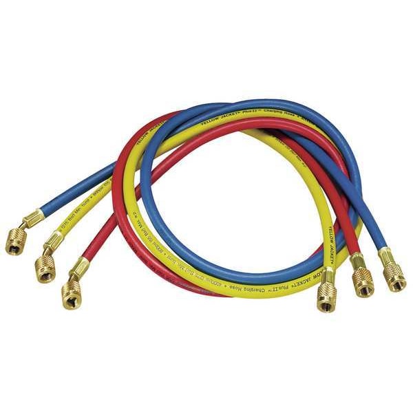 Yellow Jacket Manifold Hose Set, 60 In, Red, Yellow, Blue - 21985