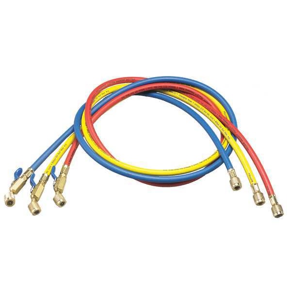 Yellow Jacket Manifold Hose Set, Low Loss, Connection Size 1/4 in Female, 0 Deg Angle, Number of Hoses 3, 60 in L - 29985