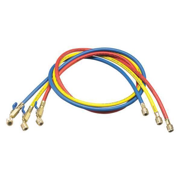 Yellow Jacket Manifold Hose Set, 36 In, Red, Yellow, Blue, Angle: 45 Degrees - 29983