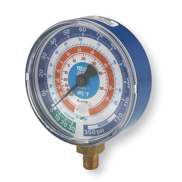 Yellow Jacket Gauge, 3-1/8 In Dia, Low Side, Blue, 350 psi - 49138