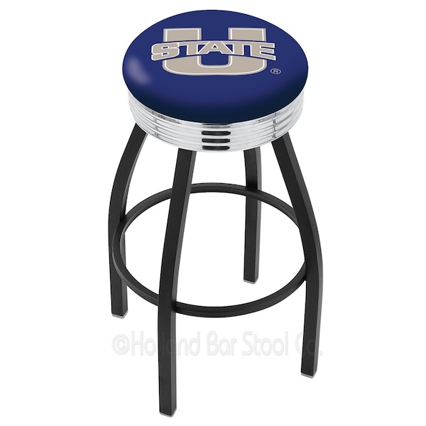 Holland Bar Stool Co 25" Blk Wrinkle Utah State Swivel Bar Stool, Chrome Ring - L8B3C25UTAHST
