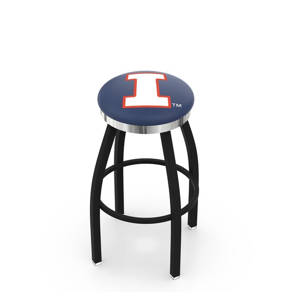 Holland Bar Stool Co 30" Blk Wrinkle Illinois Swivel Bar Stool, Chrome Ring - L8B2C30ILLINIU