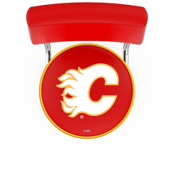 Holland Bar Stool Co 30" Chrome 2-Ring Calgary Flames Swivel Bar Stool, Back - L7C430CALFLA