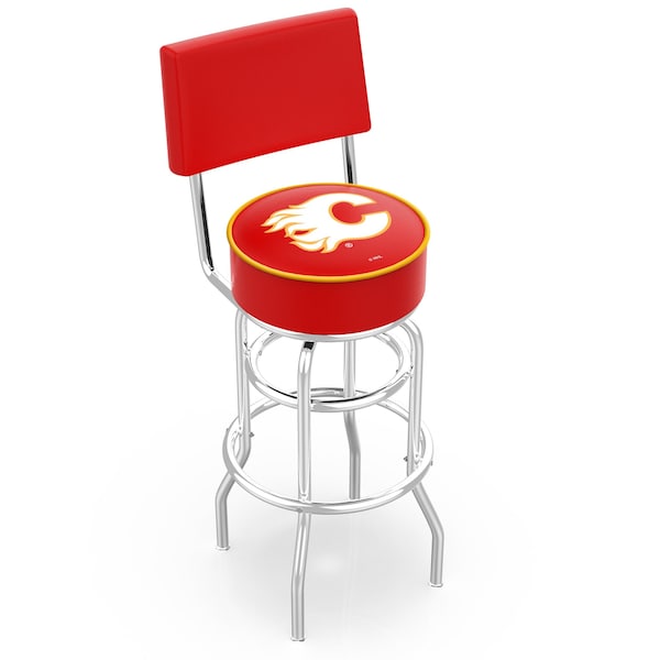 Holland Bar Stool Co 30" Chrome 2-Ring Calgary Flames Swivel Bar Stool, Back - L7C430CALFLA