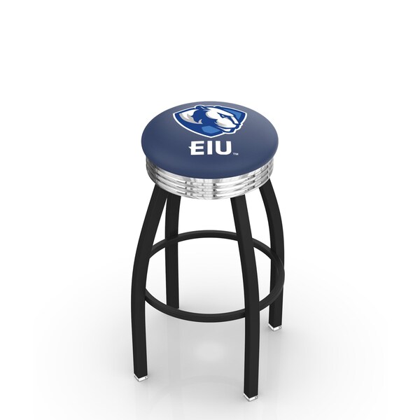Holland Bar Stool Co 25" Blk Wrinkle Eastern Illinois Swivel Bar Stool, Chrome Ring - L8B3C25EASTIL
