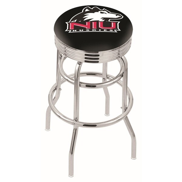 Holland Bar Stool Co 30" Chrome 2-Ring Northern Illinois Swivel Bar Stool, Accent Ring - L7C3C30NORILL