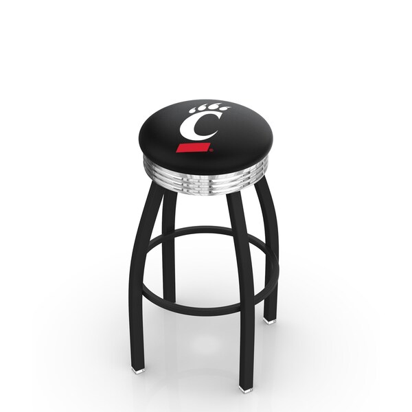 Holland Bar Stool Co 30" Blk Wrinkle Cincinnati Swivel Bar Stool, Chrome Ring - L8B3C30CINCIN