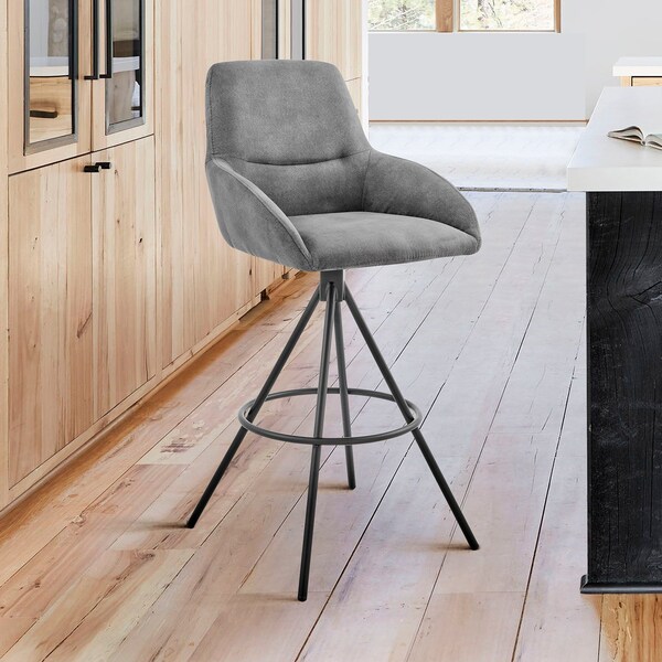 Armen Living Odessa 30" Bar Height Bar Stool in Charcoal Fabric and Black Finish - LCODBACH30