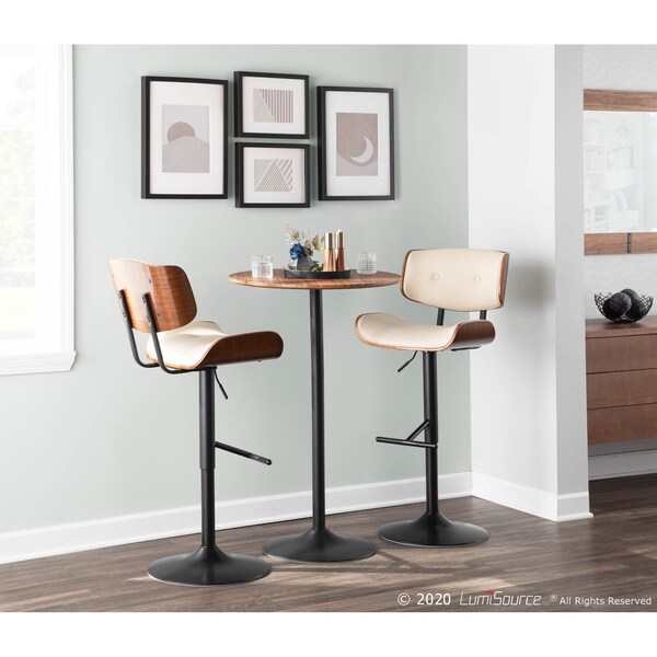 Lumisource Lombardi Adjustable Swivel Barstool in Walnut with Cream Faux Leather - BS-JY-LMB WL+CR