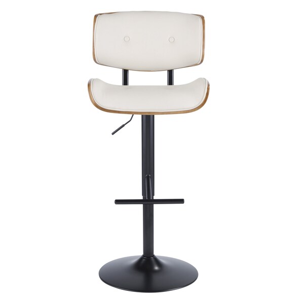Lumisource Lombardi Adjustable Swivel Barstool in Walnut with Cream Faux Leather - BS-JY-LMB WL+CR
