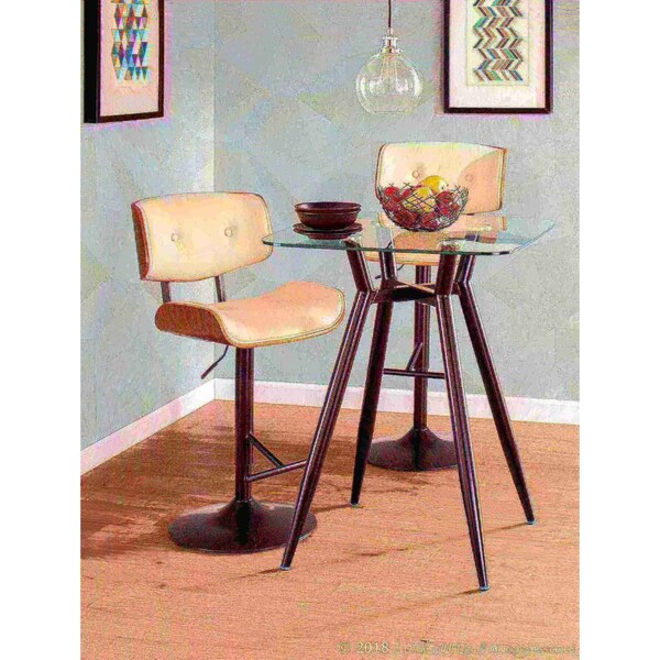 Lumisource Lombardi Adjustable Swivel Barstool in Walnut with Cream Faux Leather - BS-JY-LMB WL+CR