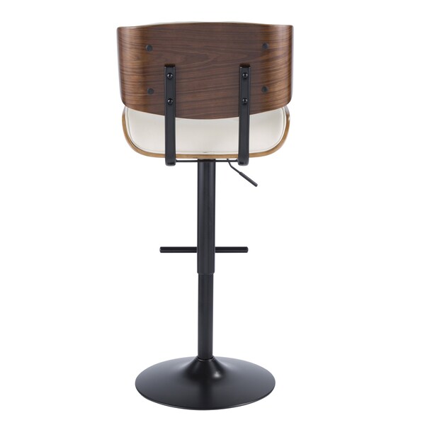 Lumisource Lombardi Adjustable Swivel Barstool in Walnut with Cream Faux Leather - BS-JY-LMB WL+CR