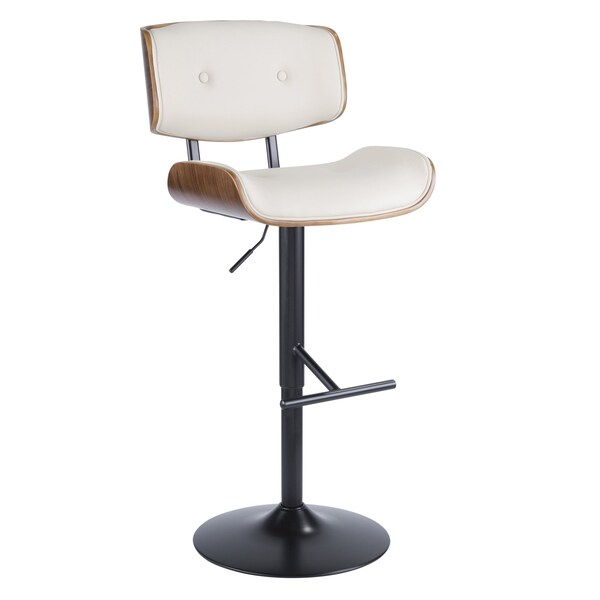 Lumisource Lombardi Adjustable Swivel Barstool in Walnut with Cream Faux Leather - BS-JY-LMB WL+CR