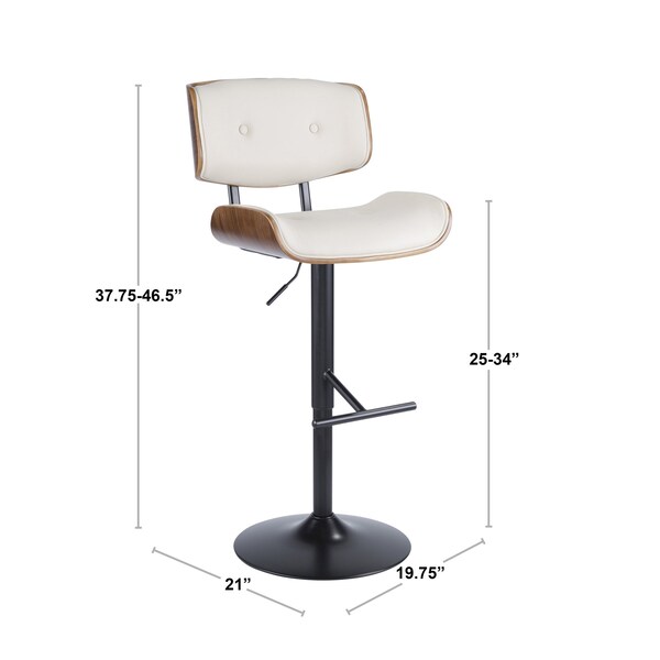 Lumisource Lombardi Adjustable Swivel Barstool in Walnut with Cream Faux Leather - BS-JY-LMB WL+CR