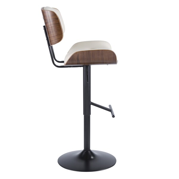 Lumisource Lombardi Adjustable Swivel Barstool in Walnut with Cream Faux Leather - BS-JY-LMB WL+CR