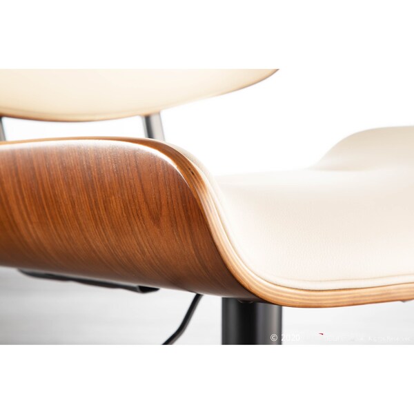 Lumisource Lombardi Adjustable Swivel Barstool in Walnut with Cream Faux Leather - BS-JY-LMB WL+CR