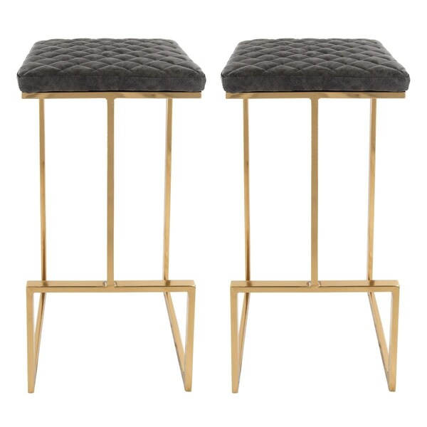 Payasadas Quincy Leather Bar Stools with Gold Metal Frame Grey - Set of 2 - PA3042473