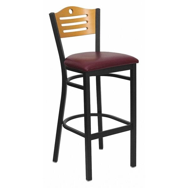 Flash Furniture Slat Stool, Blk/Natural, Burg Vinyl Seat - XU-DG-6H3B-SLAT-BAR-BURV-GG