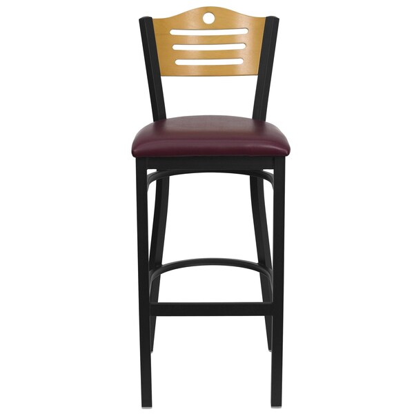 Flash Furniture Slat Stool, Blk/Natural, Burg Vinyl Seat - XU-DG-6H3B-SLAT-BAR-BURV-GG