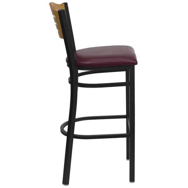 Flash Furniture Slat Stool, Blk/Natural, Burg Vinyl Seat - XU-DG-6H3B-SLAT-BAR-BURV-GG
