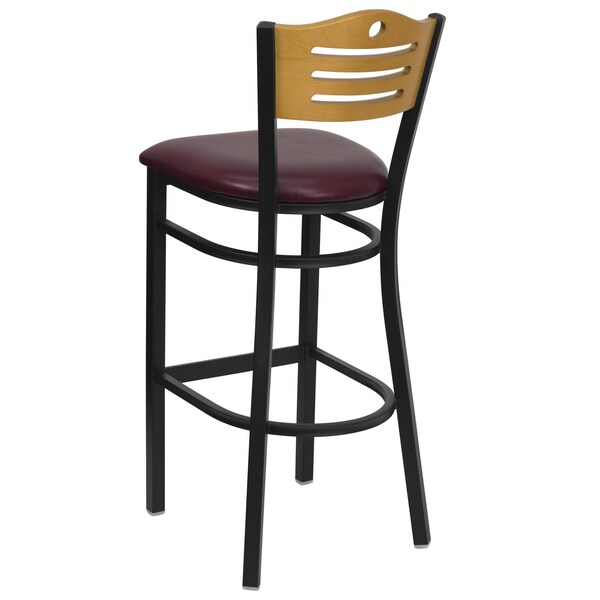 Flash Furniture Slat Stool, Blk/Natural, Burg Vinyl Seat - XU-DG-6H3B-SLAT-BAR-BURV-GG