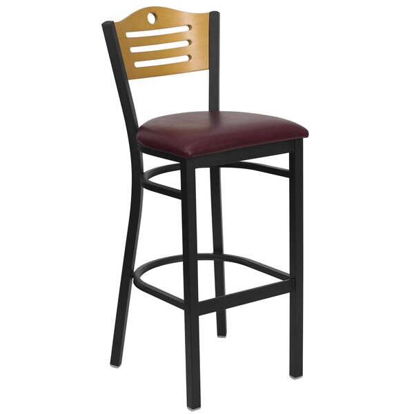 Flash Furniture Slat Stool, Blk/Natural, Burg Vinyl Seat - XU-DG-6H3B-SLAT-BAR-BURV-GG