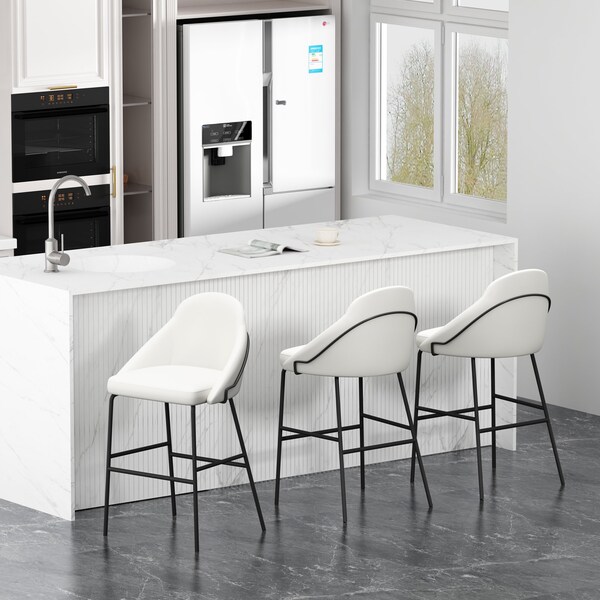 Manhattan Comfort Gracie Barstool in White and Black - Set of 3 - 3-BS022-BWH