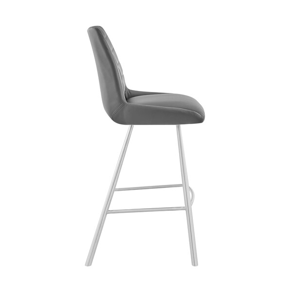 Armen Living Arizona 30" Bar Height Bar Stool in Charcoal Faux Leather and Brushed Stainless Steel Finish - LCAZBAGR30