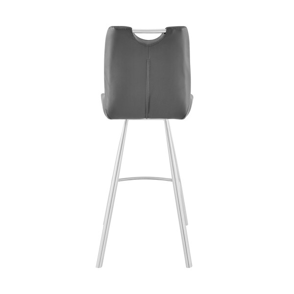 Armen Living Arizona 30" Bar Height Bar Stool in Charcoal Faux Leather and Brushed Stainless Steel Finish - LCAZBAGR30