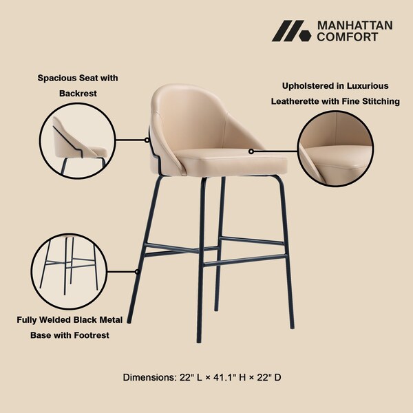 Manhattan Comfort Gracie Barstool in Tan and Black - Set of 2 - 2-BS022-BTN