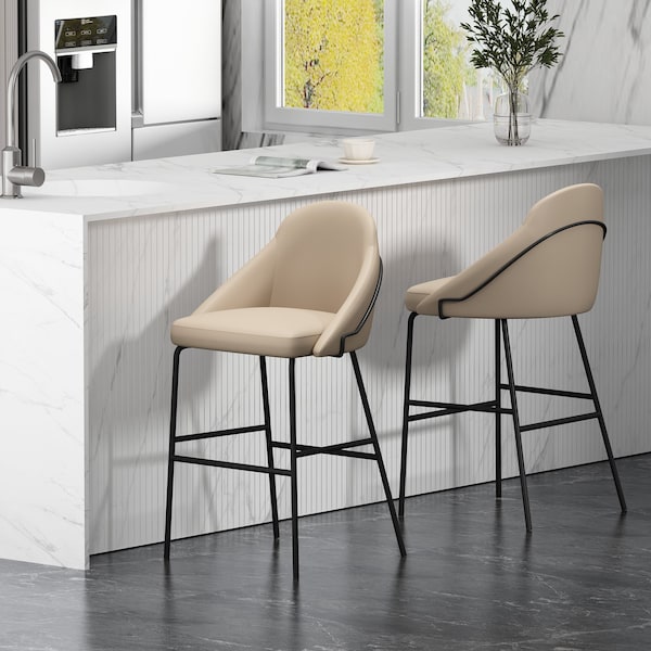 Manhattan Comfort Gracie Barstool in Tan and Black - Set of 2 - 2-BS022-BTN