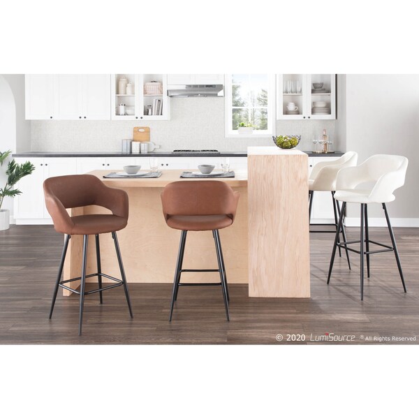 Lumisource Margarite Barstool in Black Metal and Cream Faux Leather, PK 2 - B30-MARG BK+CR2