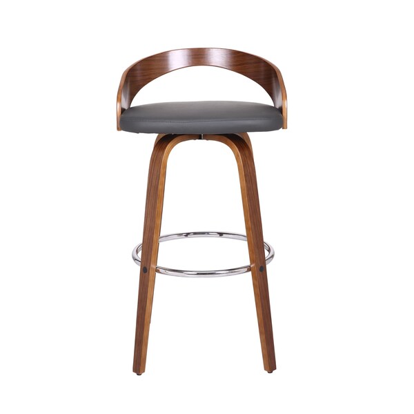 Armen Living Sonia 30" Bar Height Swivel Gray Faux Leather and Walnut Wood Bar Stool - LCSOBAGRWA30