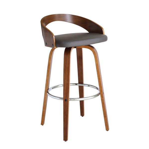 Armen Living Sonia 30" Bar Height Swivel Gray Faux Leather and Walnut Wood Bar Stool - LCSOBAGRWA30