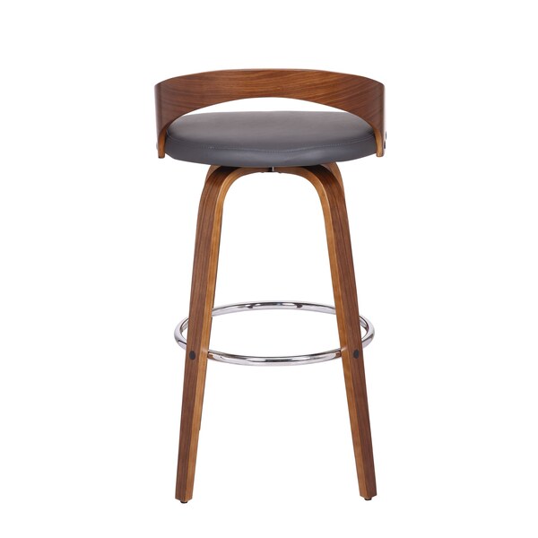 Armen Living Sonia 30" Bar Height Swivel Gray Faux Leather and Walnut Wood Bar Stool - LCSOBAGRWA30