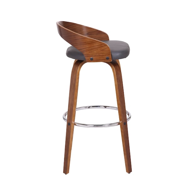 Armen Living Sonia 30" Bar Height Swivel Gray Faux Leather and Walnut Wood Bar Stool - LCSOBAGRWA30
