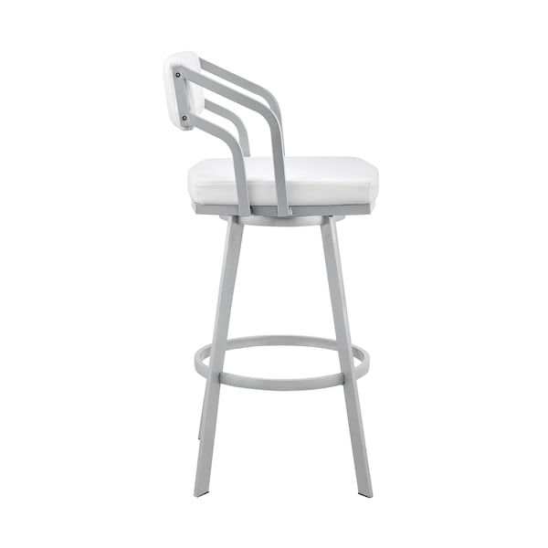 Armen Living Scranton 26" Swivel White Faux Leather and Silver Metal Bar Stool - 795044878219