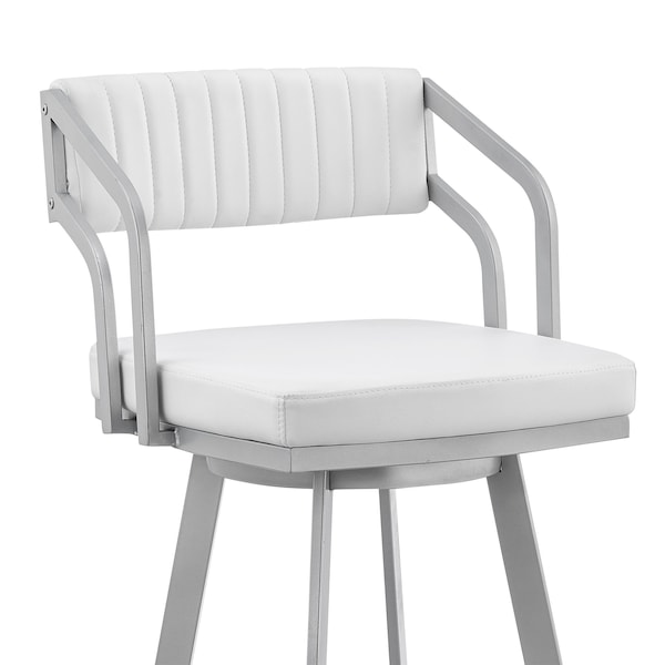 Armen Living Scranton 26" Swivel White Faux Leather and Silver Metal Bar Stool - 795044878219