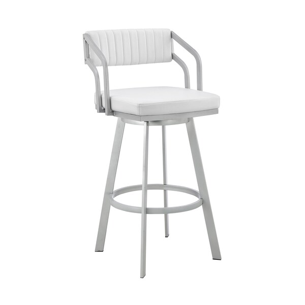 Armen Living Scranton 26" Swivel White Faux Leather and Silver Metal Bar Stool - 795044878219