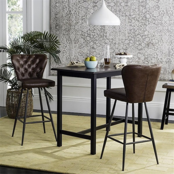 Safavieh 30 in. Aster Mid Century Modern Leather Tufted Bar Stool, Burgundy, 2PK - FOX1703A-SET2